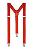 Boolavard Braces/Suspenders One Size Fully Adjustable Y Shaped with Strong Clips (Red)