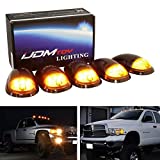 iJDMTOY 5pc Smoked Lens Amber LED Cab Roof Marker Light Kit Compatible With Dodge RAM 1500 2500 3500 Ford F-Series Chevy/GMC Trucks etc