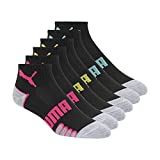 PUMA womens 6 Pack Quarter Crew athletic socks, Black, 9 11 US