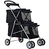 Dog Stroller Cat Stroller Pet Carriers Bag Jogger Stroller for Small Medium Dogs Cats Travel Camping 4 Wheels Lightweight Waterproof Folding Crate Stroller with Soft Pad (Black)