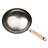 ZhenSanHuan Chinese Hand Hammered Iron Pow Woks and Stir Fry Pans Wooden Handle (Silver-NOT Seasoned 32cm)