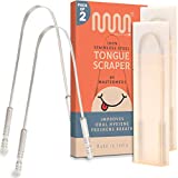 MasterMedi Tongue Scraper with Case (2 Pack), Medical Grade 100% Stainless Steel Tongue Scrubber for Bad Breath Treatment, Easy to Use Tongue Scraper for Adults, Tongue Cleaner for Oral Care & Hygiene