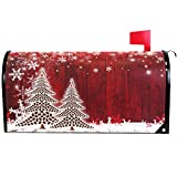 Merry Christmas Tree Winter Snowflake Pine Mailbox Covers Large Red Christmas Tree Wood White Snow Magnetic Mail Wraps Cover Letter Post Box Oversized 25.5" L X 21" W