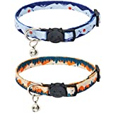 SCENEREAL Natural Scenery Series Breakaway Cat Collar with Bells, 2 Pack Soft Adjustable Kitten Collars for Cats Puppies Daily Wearing (Forest & Mountain)