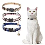 PUPTECK 3 Pack Cat Collar Breakaway with Bells - Cute Cat Shape Buckle, Classic Plaid Pattern, Exquisite and Loud Bells, Adjustable Collar Kitten or Other Pets