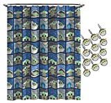 Jay Franco The Mandalorian The Child Shower Curtain & 12-Piece Hook Set & Easy Use - Kids Bath Features Baby Yoda Grogu (Official Star Wars Product)