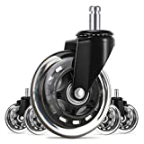 UVII Office Chair Caster Wheels（Set of 5),3" Heavy Duty Mute Replacement Rubber Chair Casters with 7/16" x 7/8" Stem,Safe for All Floors,Ideal Replacement for Floors Chair Mats,Universal fit