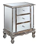 Convenience Concepts Gold Coast Vineyard 3 Drawer Mirrored End Table, Weathered White / Mirror