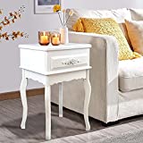 White Nightstand Queen Anne Style Mid Century End Table Wood Antique Shabby Chic Side Table Wooden Console Table Coffee Table for Bedroom Indoor Living Room Kids Room with One Drawer Storage and Curved Legs