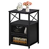 VECELO Night Stand, End Side Table with Storage Space and Door,Modern Nightstands for Living Room,Bedroom, Antique Black