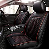 INCH EMPIRE 2 Front Car Seat Cover-Waterproof PU Leather Cushion Anti-Slip-Universal Fit for Both Fabric and Leather Seats Easy to Clean Dodge Kia Lexus(2 Pcs of Black with Red Line)