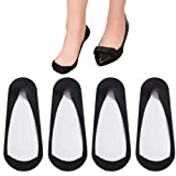 Flammi Women's TRULY No Show Socks for Flats Non Slip Cotton Ultra Low Cut Liner Socks (Shoe Size 5-7.5 US, 4 Pairs- Black)