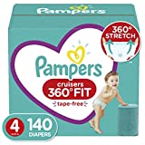 Diapers Size 4, 140 Count - Pampers Pull On Cruisers 360 degree Fit Disposable Baby Diapers with Stretchy Waistband, ONE MONTH SUPPLY (Packaging May Vary)