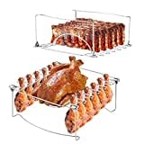 3 in 1 Rib Rack Chicken Leg Rack for Smoking & Grilling - BBQ Rib Rack Stainless Steel - Holds 4 Full Racks of Ribs - Easy to Use and Clean Chicken Racks for Smoking Big Green Egg Masterbuilt Smoker