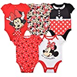 Disney Minnie Mouse Girl's 5-Piece Short Sleeve Baby Bodysuit Creeper Set, Pink/White/Black, Size 18-24 Months