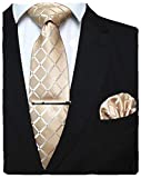 JEMYGINS Plaid Gold Tie and Pocket Square Hankerchief Mens Silk Necktie with Tie Clip Sets(3)