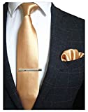 JEMYGINS Mens Formal Gold Necktie and Pocket Square, Hankerchief and Tie Bar Clip Sets (13)