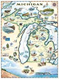 Michigan State Map Hand-Drawn Map Poster - Authentic 18x24 Inch Vintage-Style Wall Art - Lithographic Print with Soy-Based Inks - Unique Gift for History Buffs, Travelers, Teachers, or Home Decor - All-Ages - Made In USA