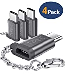 JSAUX Micro USB (Female) to USB C Adapter 4-Pack, Aluminum USB Type C Adapter with Keychain Fast Charging Compatible with Samsung Galaxy S10 S9 S8 Plus Note 9 8, LG V30 G5 G6, Moto Z Z2, more (Grey)