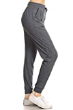 Leggings Depot Womens Relaxed fit Jogger Pants- Track Cuff Sweatpants with Pockets, Charcoal Gray-Medium