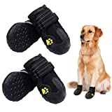 PK.ZTopia Waterproof Dog Boots, Dog Outdoor Shoes, Dog Rain Boots, Running Shoes for Medium to Large Dogs with Two Reflective Fastening Straps and Rugged Anti-Slip Sole (3.15" x 2.76",Black 4PCS).