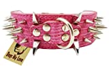19"-23.5" Pink Faux Croc Leather Spiked Dog Collar 2" Wide, 40 Large Spikes