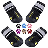 QUMY Dog Boots Waterproof Shoes for Large Dogs with Reflective Strips Rugged Anti-Slip Sole Black 4PCS (Size 6: 2.6''x3.0''(WL) for 52-65 lbs, Black)