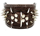 Dogs Kingdom Brown Faux Croc Leather Spiked Dog Collar 3" Wide, 40 Large Spikes Pet Collar