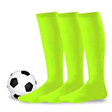 Youth to Adult Unisex Soccer Athletic Sports Team Cushion Socks 3 Pack (Large (10-13), Neon Green)