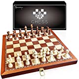 Scientoy Chess Set, Larger 15’’×15’’Foldable Wooden Chess Set for Kids and Adults, Storage for Piece, Handcraft Travel Chess Set, Prefect Choice for Birthday, Rewards for Beginner