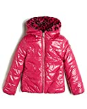 GUESS Girls' Big Reversible Nylon and Faux Fur Puffer Jacket, Lava Pink, 14