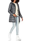 Amazon Essentials Women's Lightweight Long-Sleeve Full-Zip Water-Resistant Packable Hooded Puffer Coat, Charcoal Heather, Large