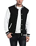 COOFANDY Men Fashion Long Sleeve Button Front Cotton Bomber Baseball Jacket(Black,Small)