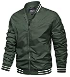 TACVASEN Men's Track Jackets Slim Fit Baseball Jacket Coat Outwear Windbreaker Green, L
