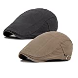 2 Pack Newsboy Hats for Men Flat Cap Cotton Adjustable Breathable Irish Cabbie Ivy Driving Gatsby Hunting Hat, Grey/Khaki