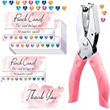 100 Pieces Watercolor Reward Punch Cards Loyalty Cards Incentive Cards and 1 Heart Shaped Metal Single Handheld Puncher for Business