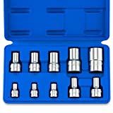 Neiko 02473A External Torx Plus Socket Set,10 Piece | 1/4-Inch EP6 - EP8, 3/8-Inch EP10 - EP16, 1/2-Inch Square Drive EP18 and EP24 | CR-V Steel