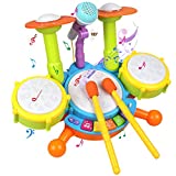 POKONBOY Kids Drum Set Toddler Toys with Adjustable Microphone, Musical Instruments Playset Fit for 3+ Years Old Boys and Girls