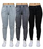 Galaxy by Harvic Basic 3 Pack ? Women?s Active Fleece Jogger Sweatpants (Size: S-XL), Size Large, Black/Charcoal/Heather Grey