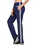 BALEAF Women's Track Pants Athletic Running Sweatpants with Zipper Pockets Sports Jogging Sweat Pants Straight Leg Navy/White Size M