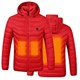 Heated Super Lightweight Jacket with Rechargeable Battery Pack Included for Boys and Girls Black (Large Junior, Red)