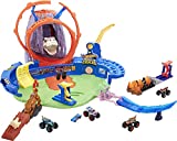 Hot Wheels Monster Trucks T-Rex Volcano Arena Playset with Lights & Sounds, Includes 2 Launchers, 1 Monster Truck & 1 Car, Gift for Kids Ages 3 Years & Older