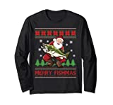Merry Fishmas Santa Fishing Ugly Christmas Sweater Style Long Sleeve T-Shirt