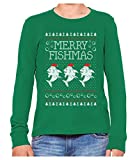 Jawlly Ugly Christmas Sweater Kids Sweatshirt Merry Fishmas Long Sleeve Tshirt X-Large Green
