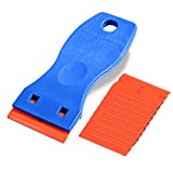 EHDIS 1.5" Plastic Razor Scraper with 10pcs Double Edged Plastic Blades for Removing Labels Stickers Decals on Glass Windows (Blue)
