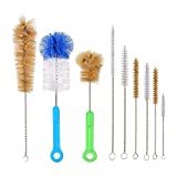 Houseables Bottle Brush, Pipe Cleaners & Straw Cleaner Kit, Brushes, Water, 9 Pieces, Nylon, Natural & Synthetic Bristles, Small, Long, Scrubber for Tubes, Hose Tips, Canning Jars