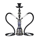 20" Hookah Set - 2 Hose Premium Shisha Hookah Kit with Glass Vase, Ceramic Bowl and Coal Tongs Ashtray for Better Shisha Hookah Narguile Smoking (Black)