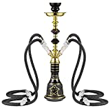 20" Premium 4 Hose Hookah Set - Aluminum Hookah Kit Thickened Glass Vase Base with Coal Tongs Ashtray and Ceramic Bowl (4 Hose Black)