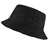The Hat Depot 300N Unisex 100% Cotton Packable Summer Travel Bucket Hat (S/M, Black)