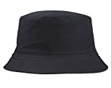 Unisex Cotton Solid Sun-Hat Bucket - Foldable Packable Bucket Cap for Beach and Travel (Black)
